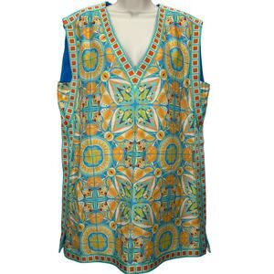 Emily McCarthy Shift Dress Green Blue Pool Tile Size XL Short Sleeveless